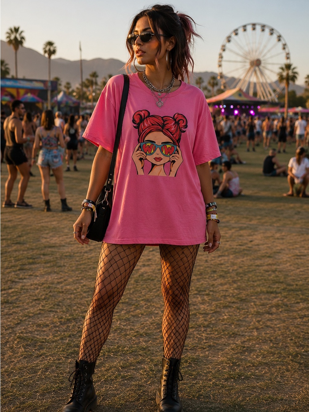 Hot Pink Y2K Cartoon Graphic Tee ☆ Festival Baddie Oversized Shirt